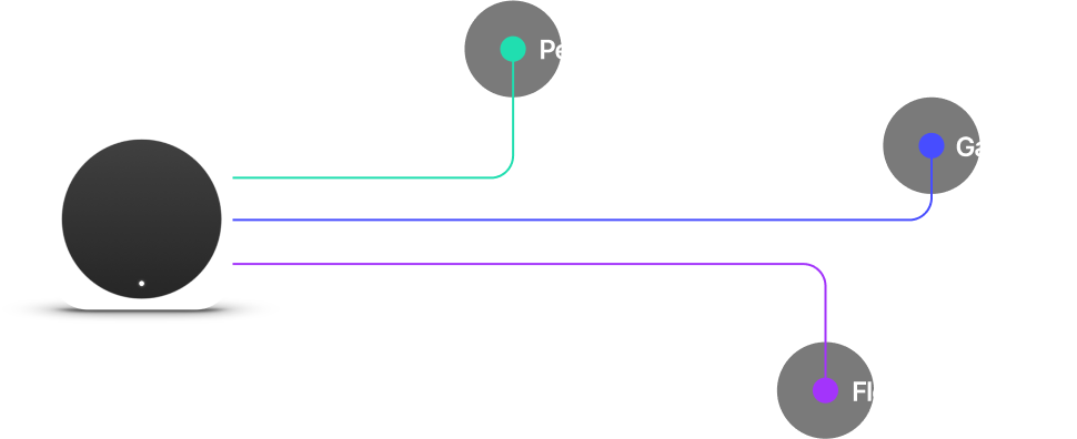 Scematic showing hotspot connecting with a pet collar, a gas meter and a flood sensor